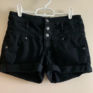 High rise black jean (denim) shorts